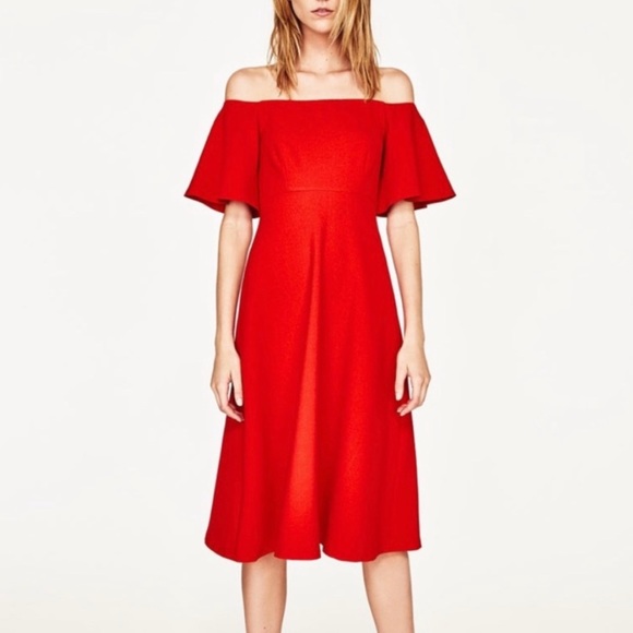 Zara Dresses & Skirts - ZARA OFF THE SHOULDER MIDI XS DRESS.